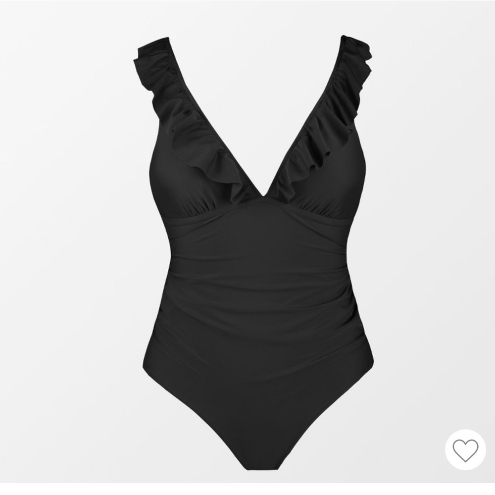 Black Ruffled Maternity One-Piece Swimsuit by CupShe